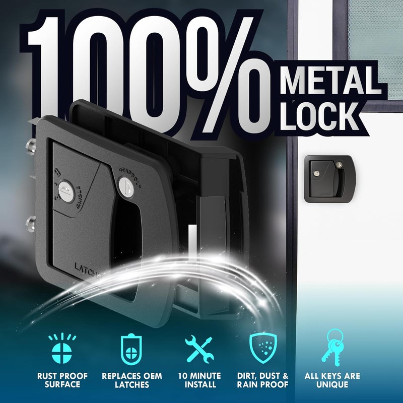 LATCH.IT RV Door Lock Replacement | Class C Camper Door Latch Fits 3.50" x 4.50" Lock Holes | 100% Metal RV Door Latch Replacement | RV Latch | Camper Door Locks with 2 High-Security Keys Included - Image 3